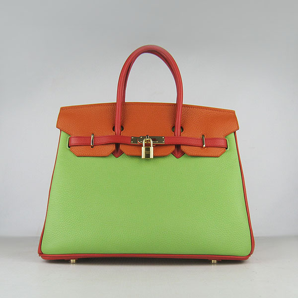 High Quality Fake Hermes 35CM Embossed Veins Leather Bag Red/Orange/Green 6089